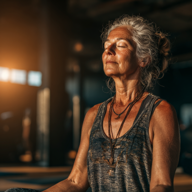 Adultos mayores practicando yoga en un ambiente sereno y natural